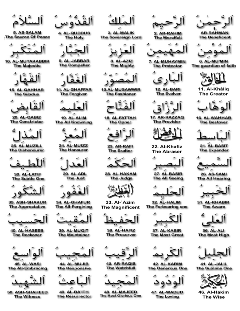 99 Names Of Allah Printable Pdf safasjungle